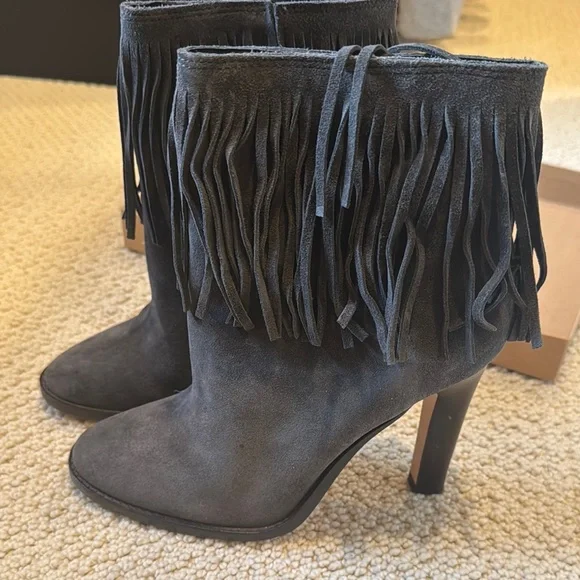 Joie Gray Ankle Booties with Fringe - Picture 2 of 5